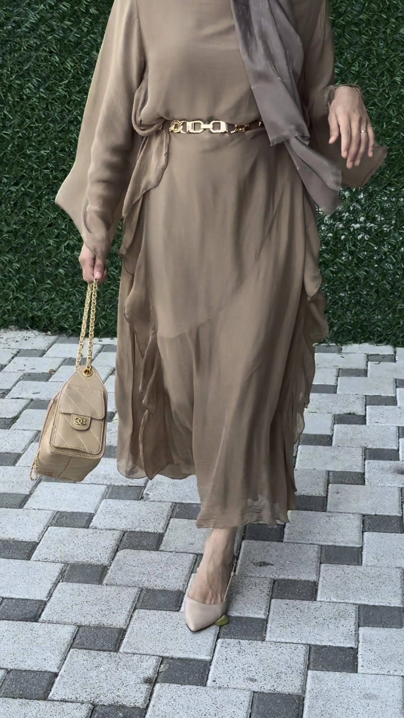 Volanlı İtalyan İpek Elbise 