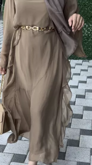 Volanlı İtalyan İpek Elbise 