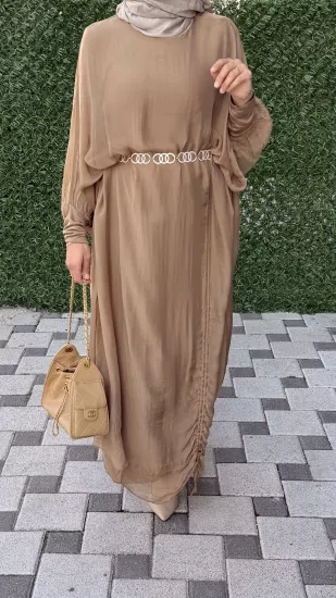 İtalyan Büzgülü Yarasakol İpek Elbise