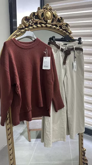 İthal Tensel Gabardin Kemerli Palazzo Pantolon