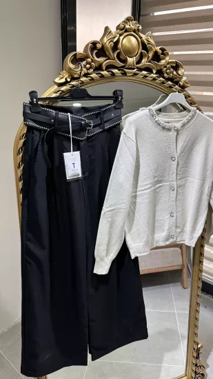 İthal Zımba Kemerli Kumaş Pantolon