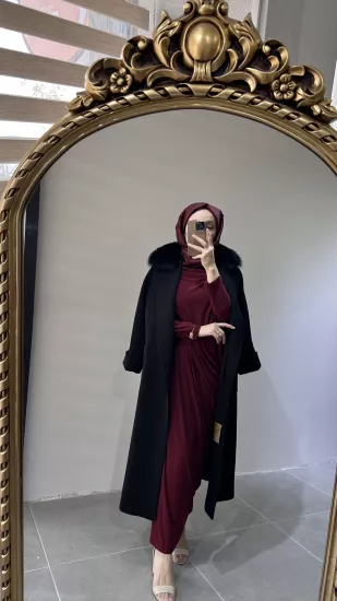 Massimo Model Kürklü Kaşmir Kaban